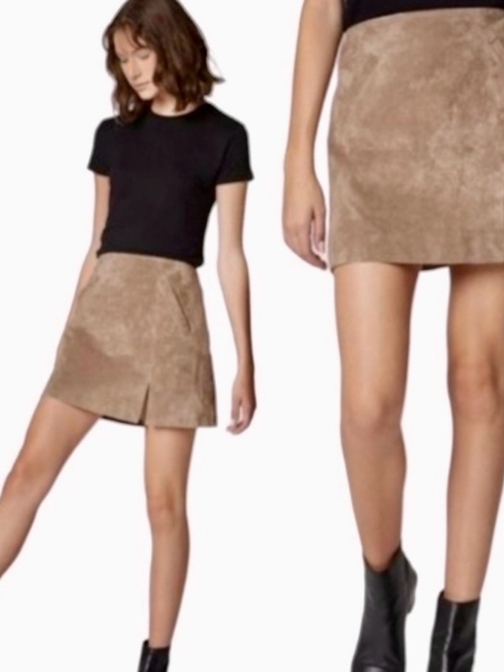 Blank NYC Taupe Leather Mini Skirt